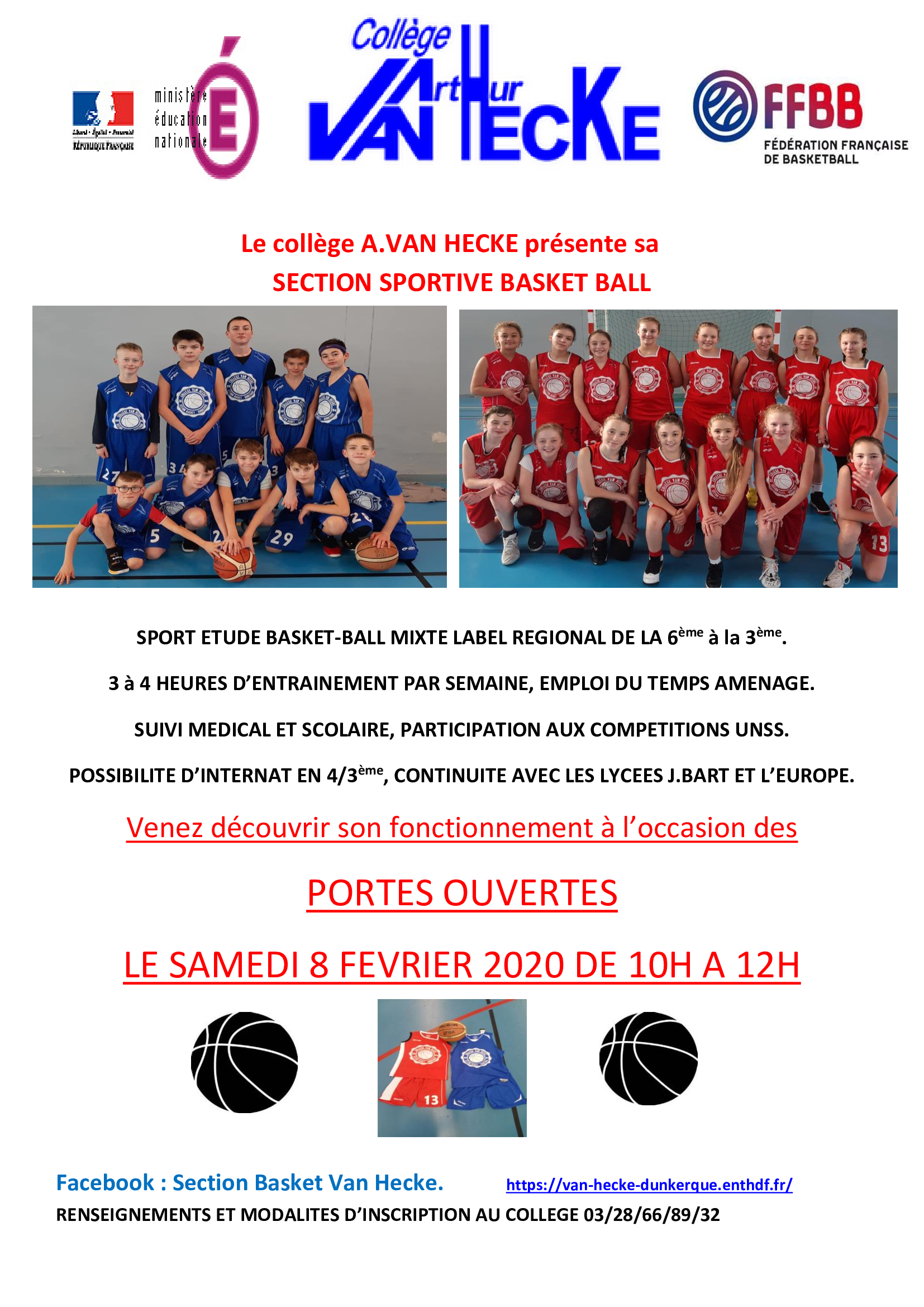 Portes Ouvertes section sportive Basket du Collège Van Hecke
